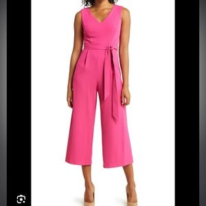 Calvin Klein V-neck Sleeveless Crepe Waist-tie Jumpsuit